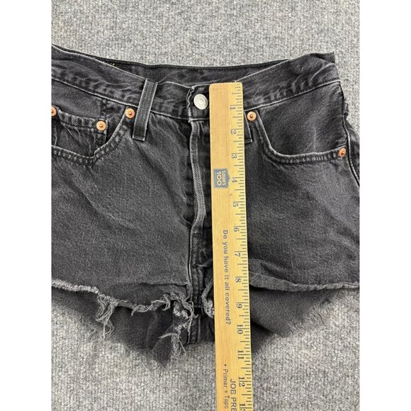 Levi's 501 Shorts Womens 24 Black Denim High Rise Button Fly Raw Hem Distressed - Picture 4 of 8